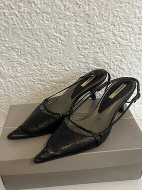 Alfredo Bannister Vintage Leather Black Braided Detail Kitten Heels